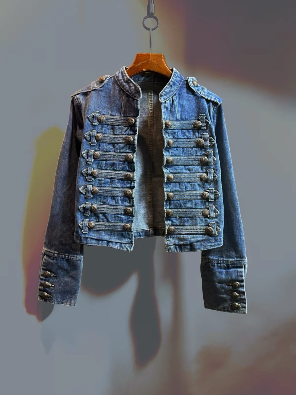 Denim Military-Style Jacket - Blue